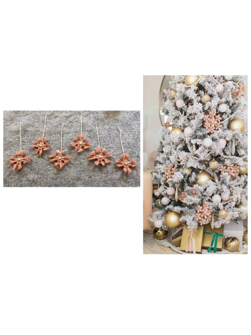 Handmade Cotton Snowflake Ornaments of 6 Pink NWT